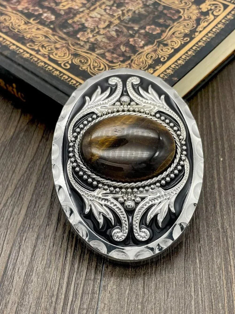 Men's Tiger Eye Vintage American Western Cowboy Turquoise Stone Belt Buckle